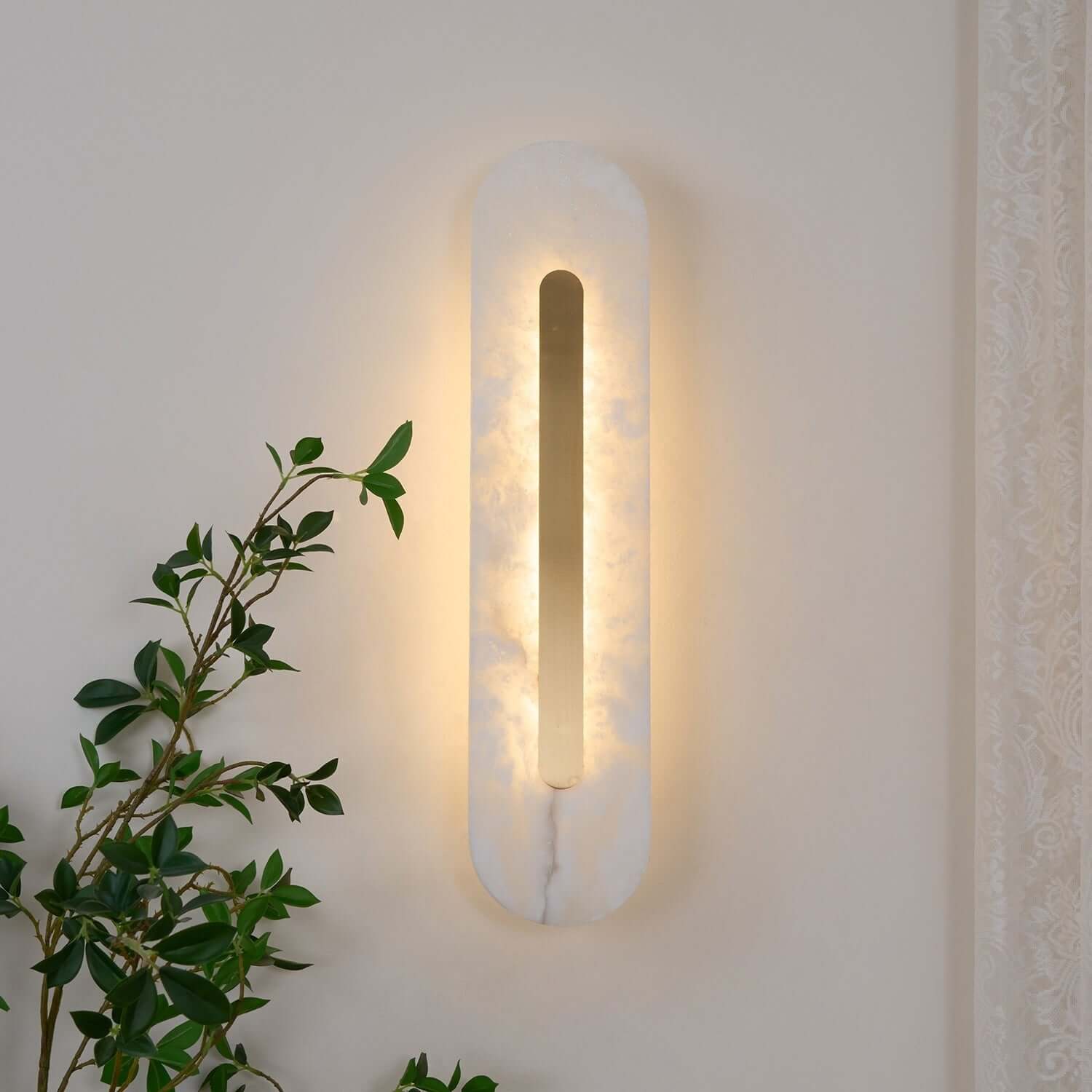 Zymera Alabaster Wall Sconce with Brass Accent Light | Rossolighting