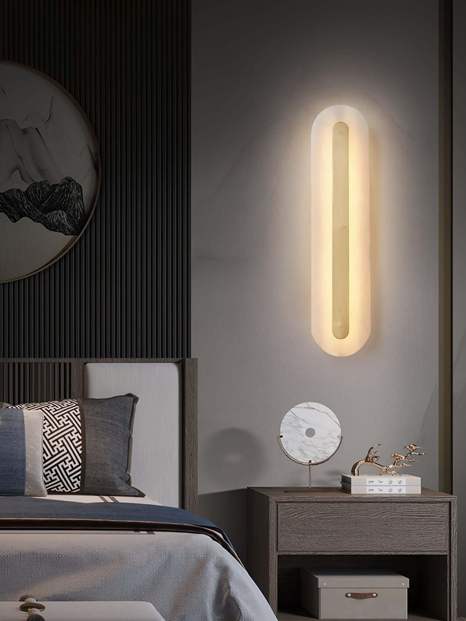 Zymera Alabaster Wall Sconce with Brass Accent Light | Rossolighting