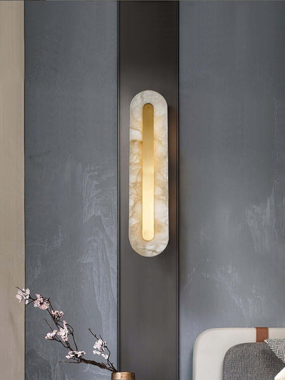 Zymera Alabaster Wall Sconce with Brass Accent Light | Rossolighting