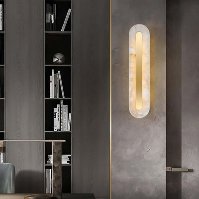 Zymera Alabaster Wall Sconce with Brass Accent Light | Rossolighting